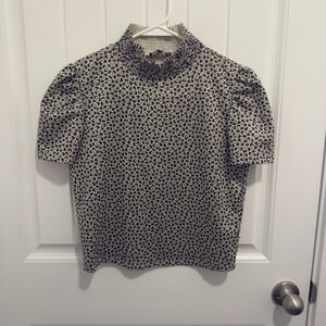 Zara Women's Leopard Print Mock Neck Short Sleeve Blouse Size Medium